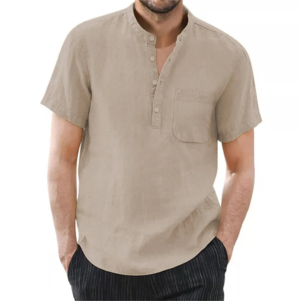 Oxbret™ Men's Short Sleeve T-shirt Cotton and Linen Casual
