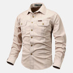 Oxbret™ Retro Cargo style Men's Long Sleeve Shirt With Pocket