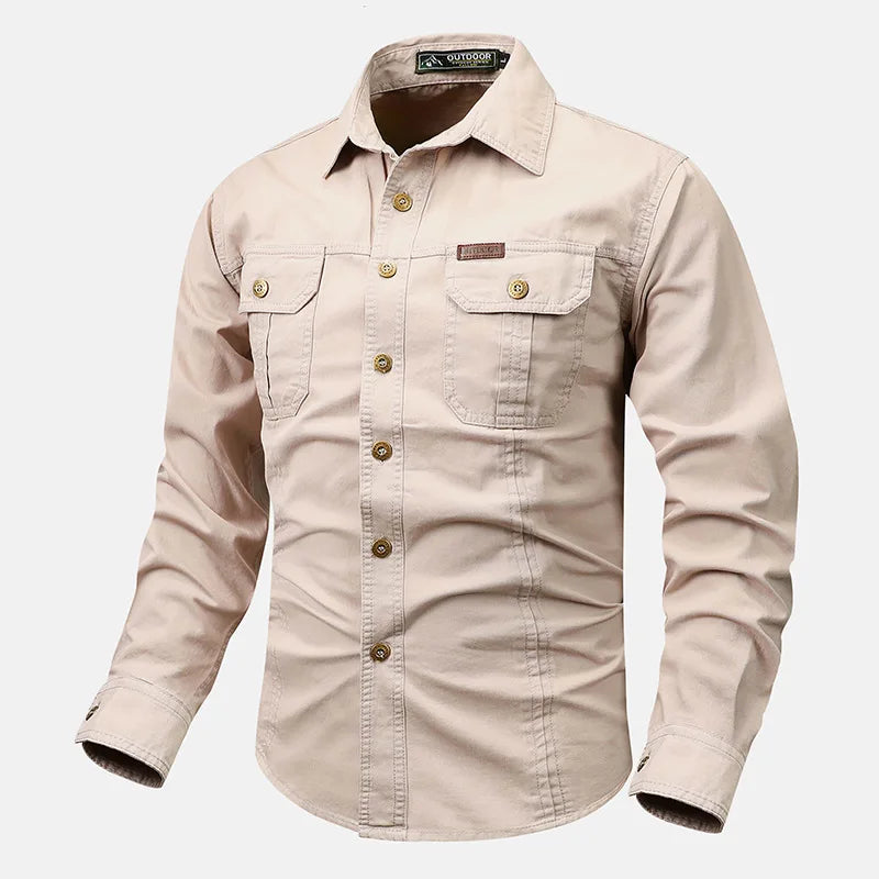 Oxbret™ Retro Cargo style Men's Long Sleeve Shirt With Pocket