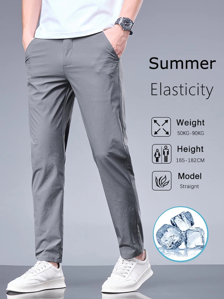 Oxbret™ Summer New Business Ice Silk Pants Straight Elastic Waist