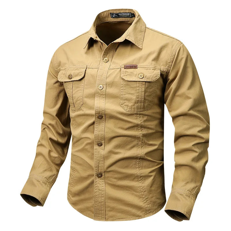 Oxbret™ Retro Cargo style Men's Long Sleeve Shirt With Pocket