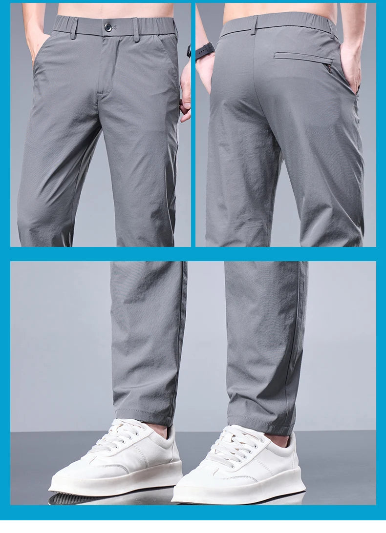 Oxbret™ Summer New Business Ice Silk Pants Straight Elastic Waist
