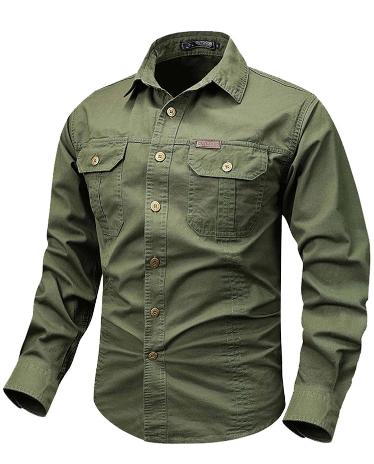 Oxbret™ Retro Cargo style Men's Long Sleeve Shirt With Pocket