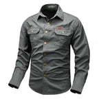 Oxbret™ Retro Cargo style Men's Long Sleeve Shirt With Pocket