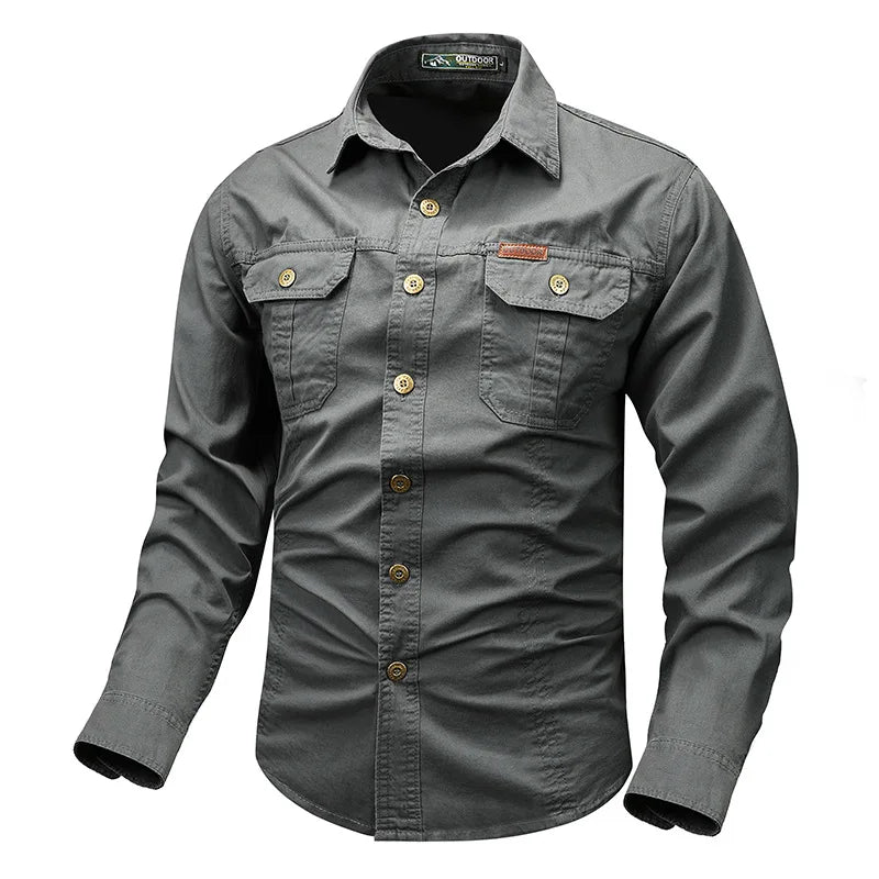 Oxbret™ Retro Cargo style Men's Long Sleeve Shirt With Pocket