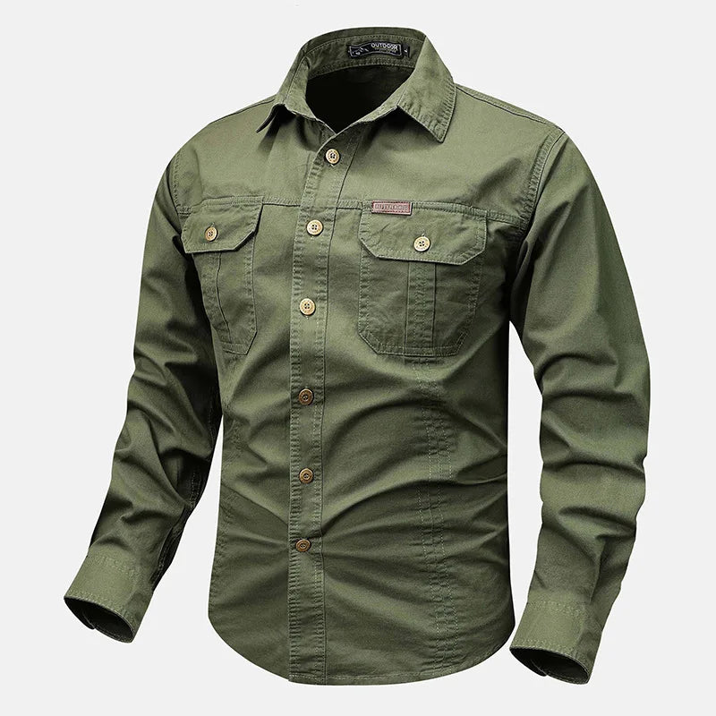Oxbret™ Retro Cargo style Men's Long Sleeve Shirt With Pocket