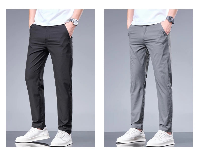 Oxbret™ Summer New Business Ice Silk Pants Straight Elastic Waist