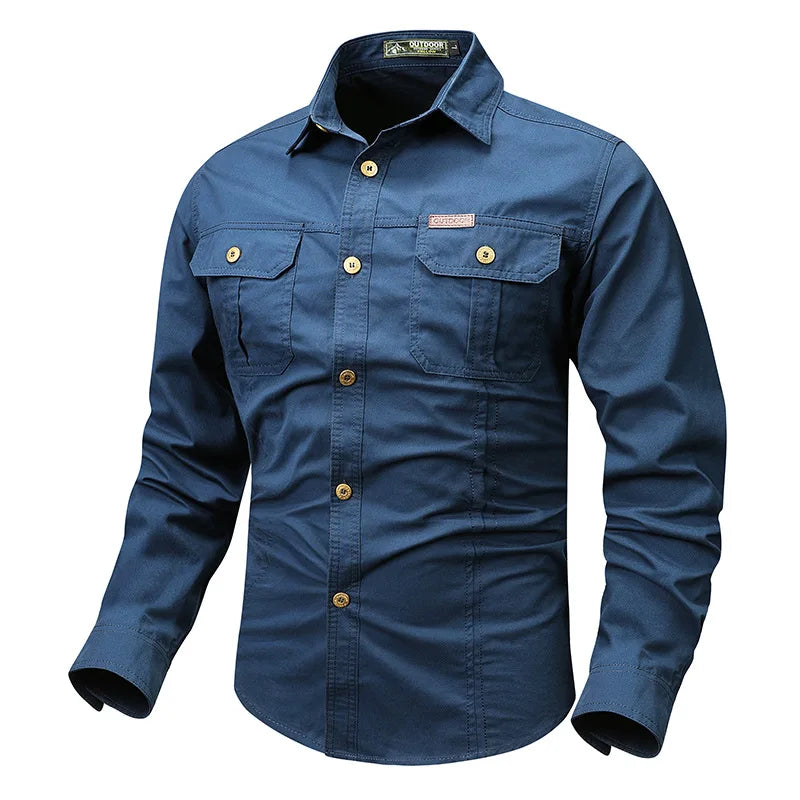 Oxbret™ Retro Cargo style Men's Long Sleeve Shirt With Pocket