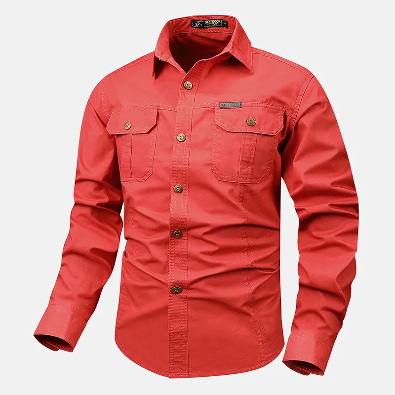 Oxbret™ Retro Cargo style Men's Long Sleeve Shirt With Pocket