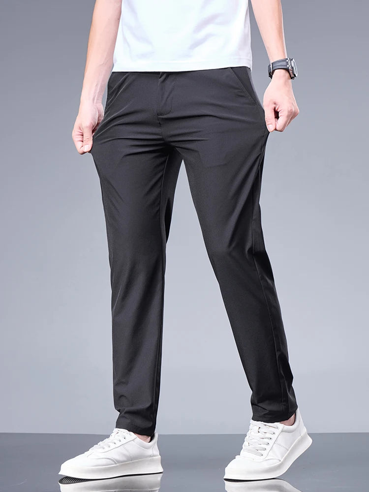 Oxbret™ Summer New Business Ice Silk Pants Straight Elastic Waist