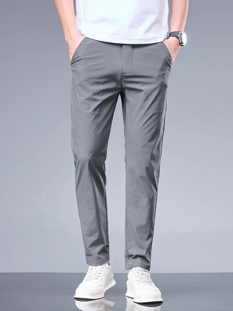 Oxbret™ Summer New Business Ice Silk Pants Straight Elastic Waist