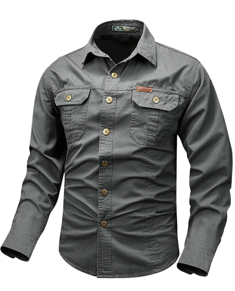 Oxbret™ Retro Cargo style Men's Long Sleeve Shirt With Pocket