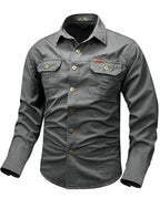 Oxbret™ Retro Cargo style Men's Long Sleeve Shirt With Pocket