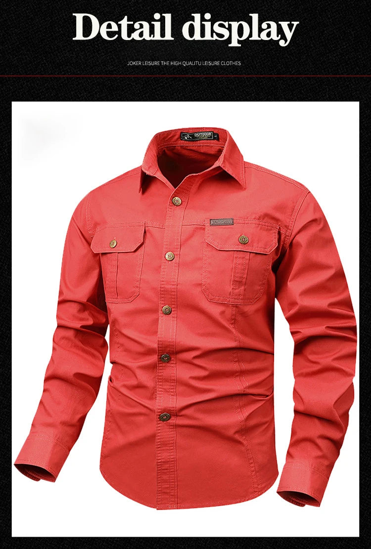 Oxbret™ Retro Cargo style Men's Long Sleeve Shirt With Pocket