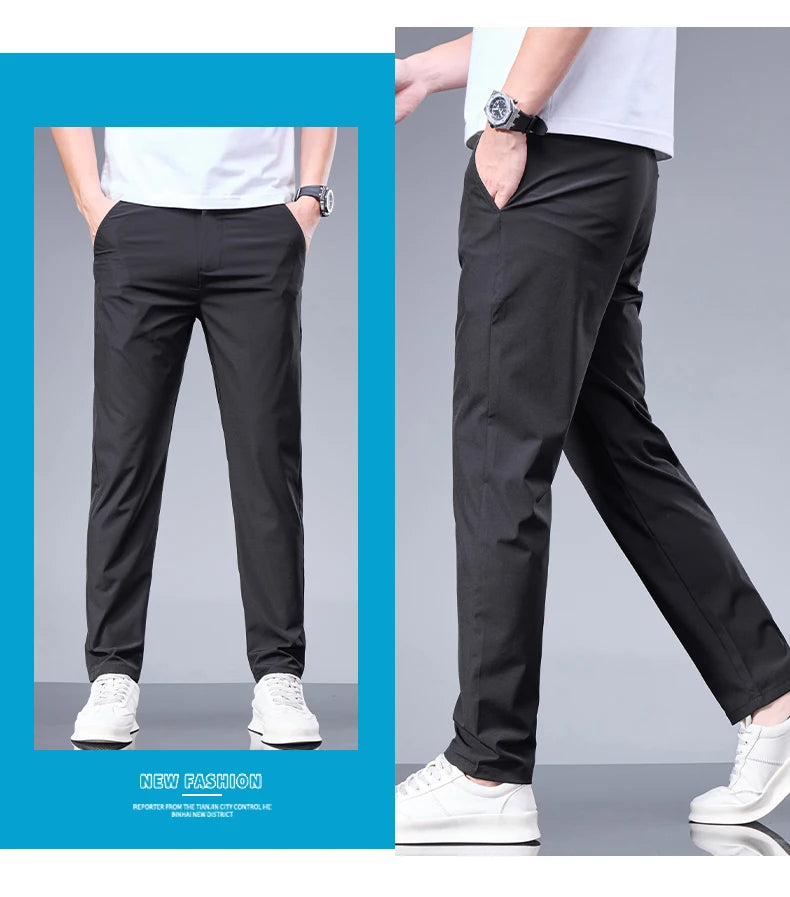 Oxbret™ Summer New Business Ice Silk Pants Straight Elastic Waist