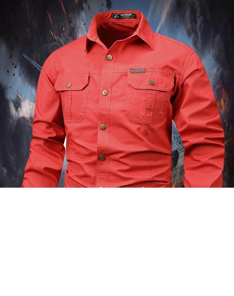 Oxbret™ Retro Cargo style Men's Long Sleeve Shirt With Pocket