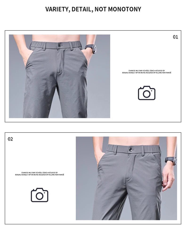 Oxbret™ Summer New Business Ice Silk Pants Straight Elastic Waist