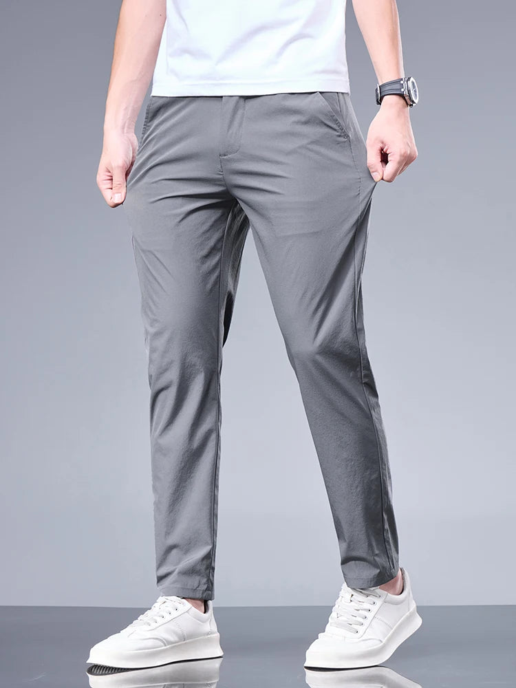 Oxbret™ Summer New Business Ice Silk Pants Straight Elastic Waist