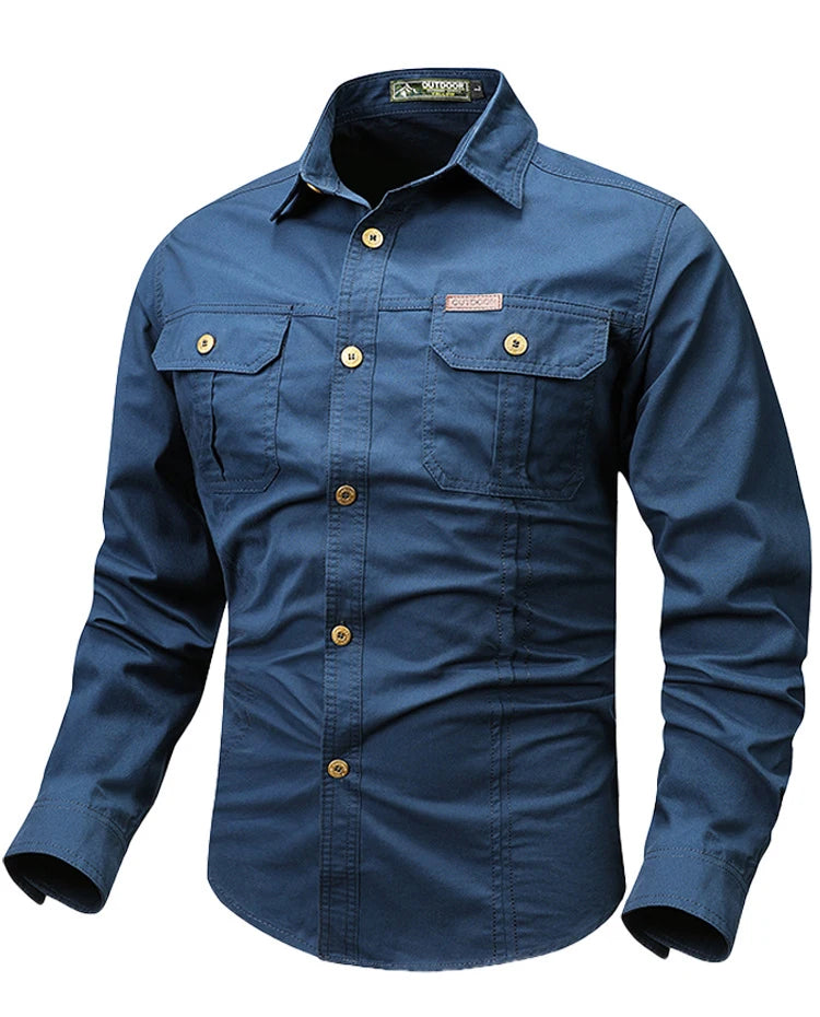 Oxbret™ Retro Cargo style Men's Long Sleeve Shirt With Pocket
