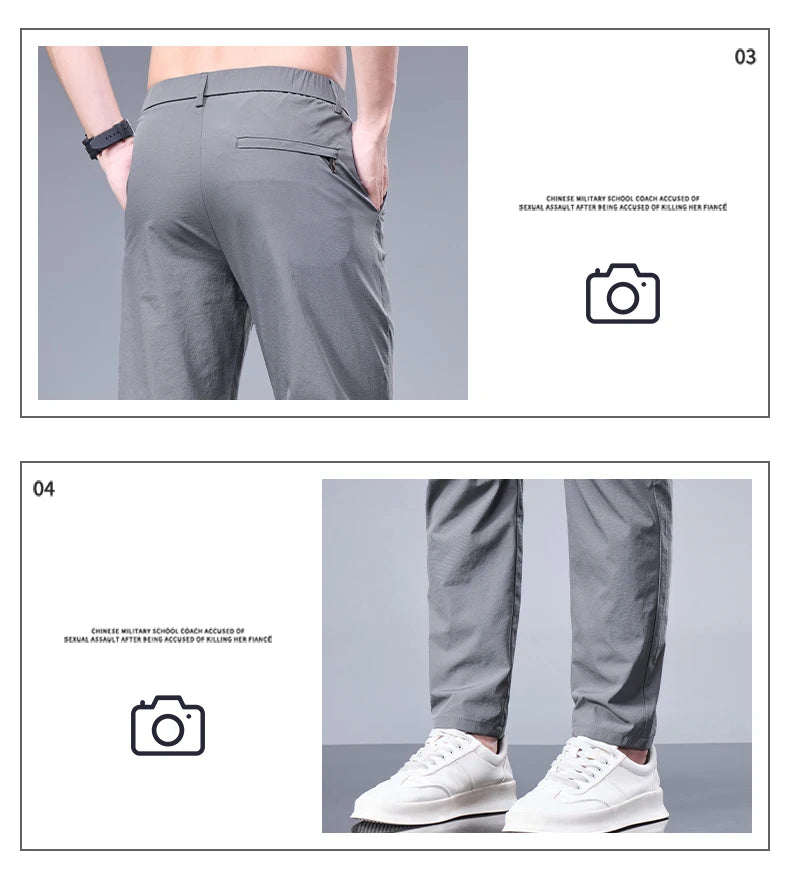 Oxbret™ Summer New Business Ice Silk Pants Straight Elastic Waist