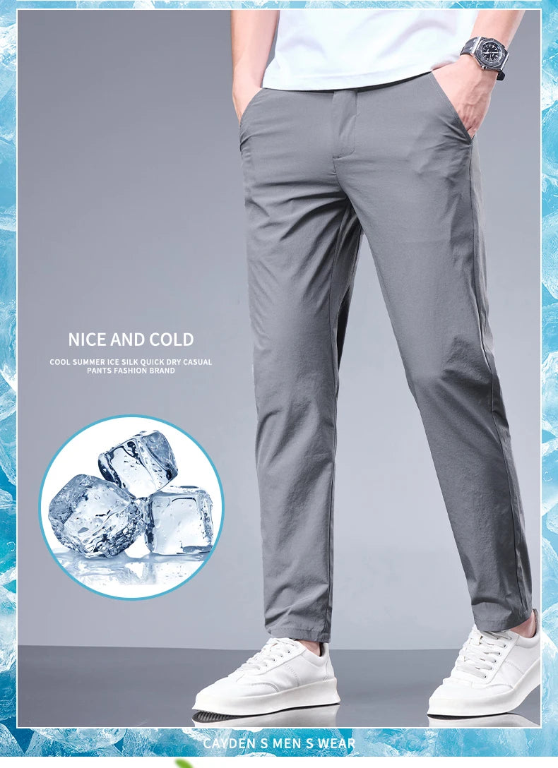Oxbret™ Summer New Business Ice Silk Pants Straight Elastic Waist