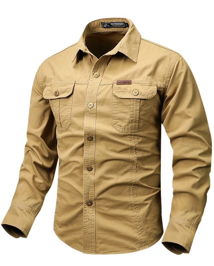 Oxbret™ Retro Cargo style Men's Long Sleeve Shirt With Pocket