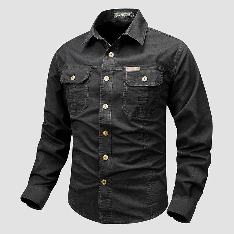 Oxbret™ Retro Cargo style Men's Long Sleeve Shirt With Pocket