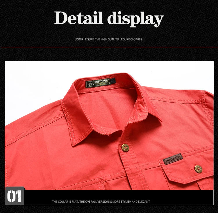 Oxbret™ Retro Cargo style Men's Long Sleeve Shirt With Pocket