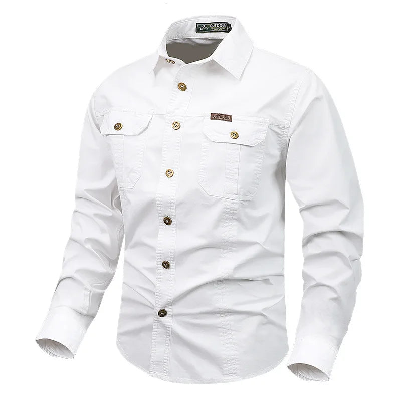 Oxbret™ Retro Cargo style Men's Long Sleeve Shirt With Pocket