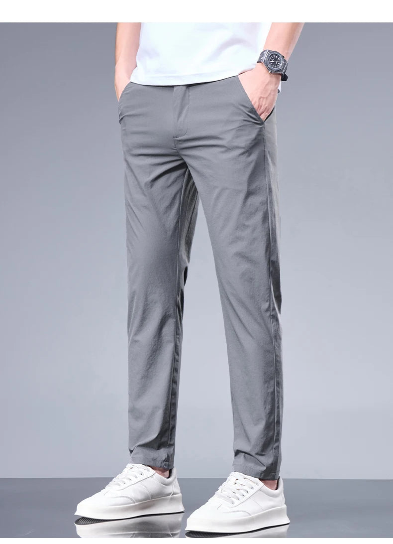 Oxbret™ Summer New Business Ice Silk Pants Straight Elastic Waist