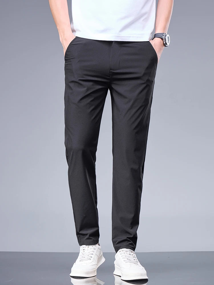 Oxbret™ Summer New Business Ice Silk Pants Straight Elastic Waist
